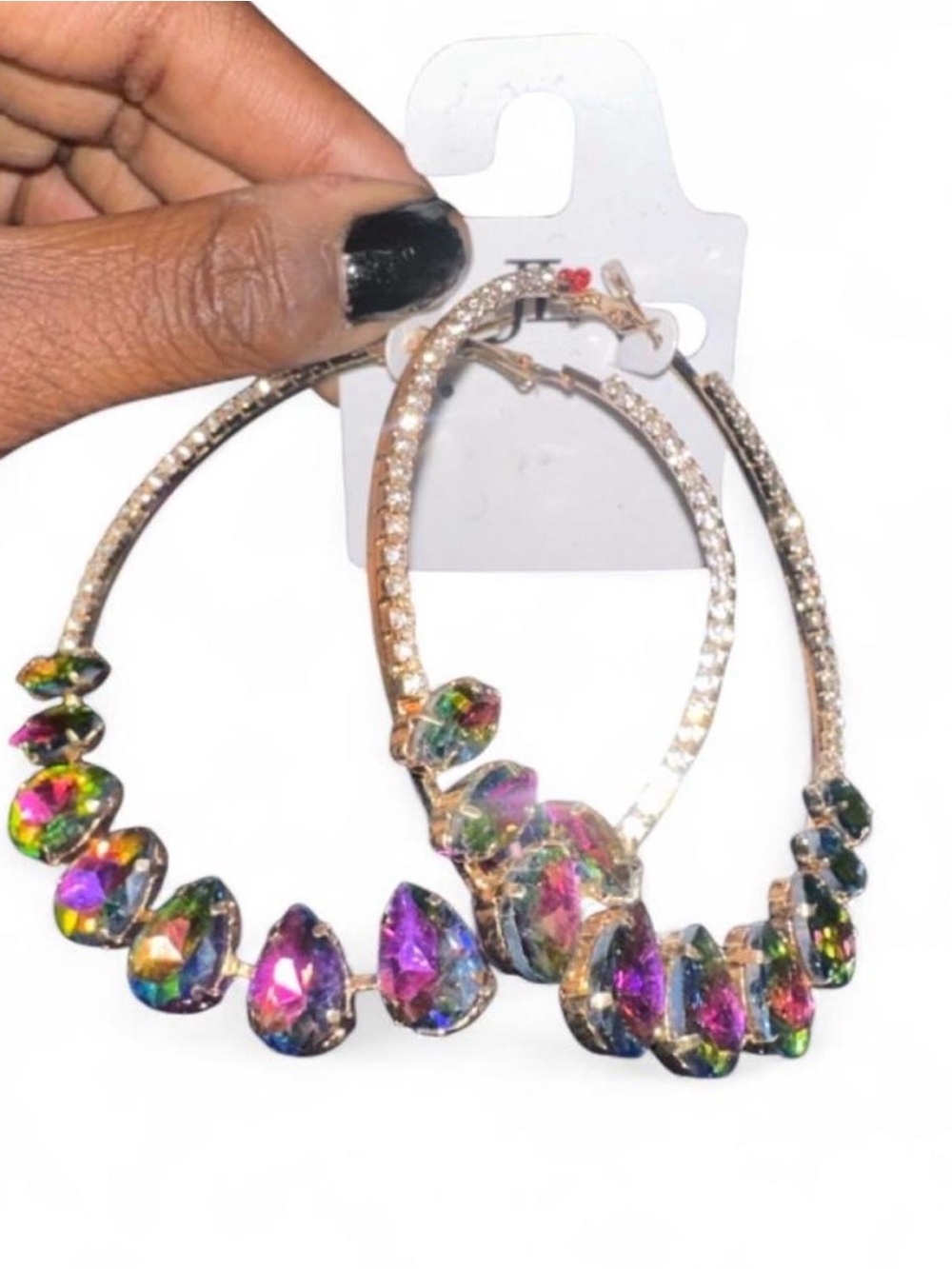 Multicolor Crystal Teardrop Hoop Earrings - Women Jewelry